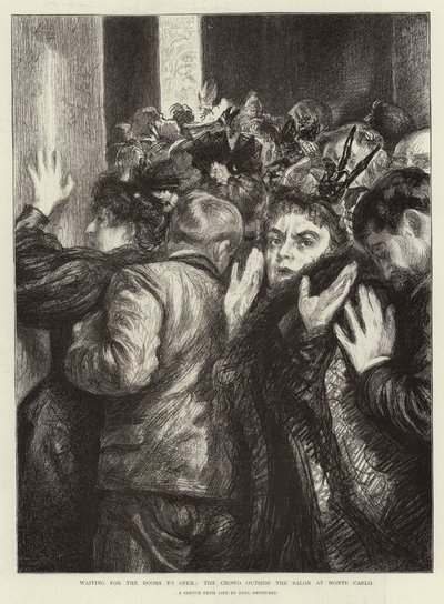 Waiting for the Doors to open, the Crowd outside the Salon at Monte Carlo by Charles Paul Renouard